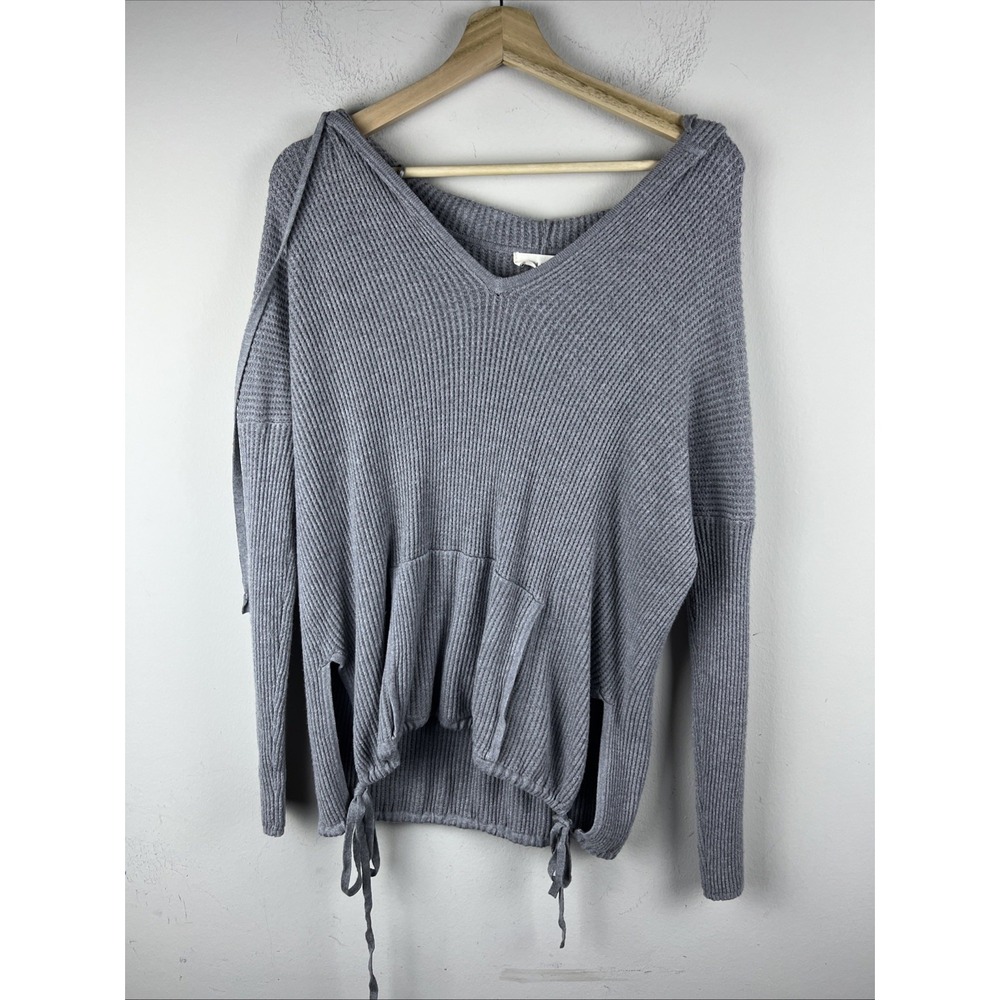 Love Stitch Women's Large Gray Waffle Knit Crop Top Long Sleeve Boho